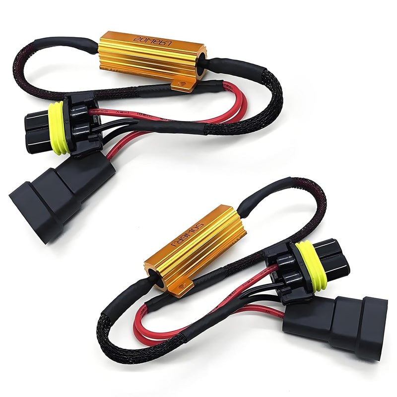 HULI 2Pcs 9005/9006 LED Load Resistor Kit 50W Headlight Bulb Relay Harness Adapter Anti Flicker Harness Resistor Kit for LED Lights,Fog Lights,Headlights(9005/9006) - Image 1